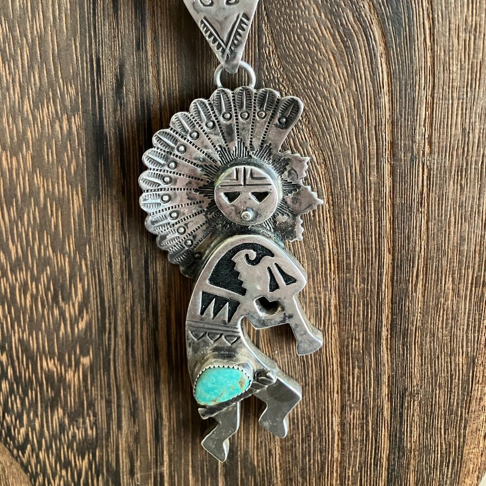 Vintage Native Alonzo Mariano Kokopelli Pendant on 'Navajo pearl' chain